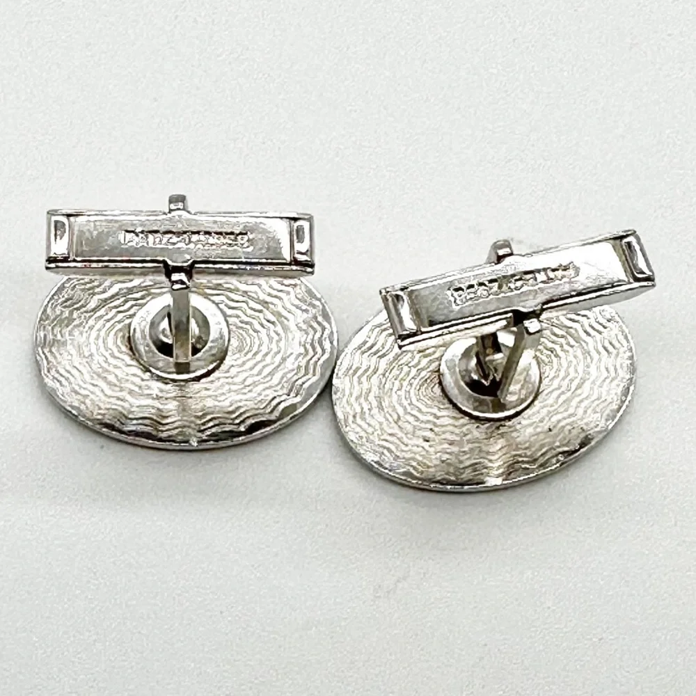 Vintage Silver Tone Swirl Design Oval Cufflinks